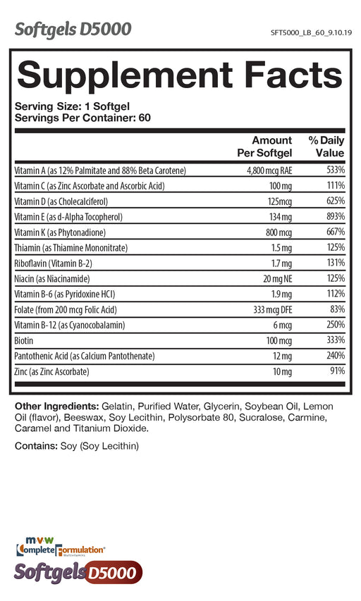 MVW Complete Formulation® D5000 Softgels Nutritional Facts