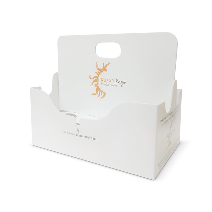 Sunny Rays neb cup holder that fits up to 4 PARI LC nebulizers (PARI LC Sprint or PARI LC PLUS), in addition to air hose holder and medication holders