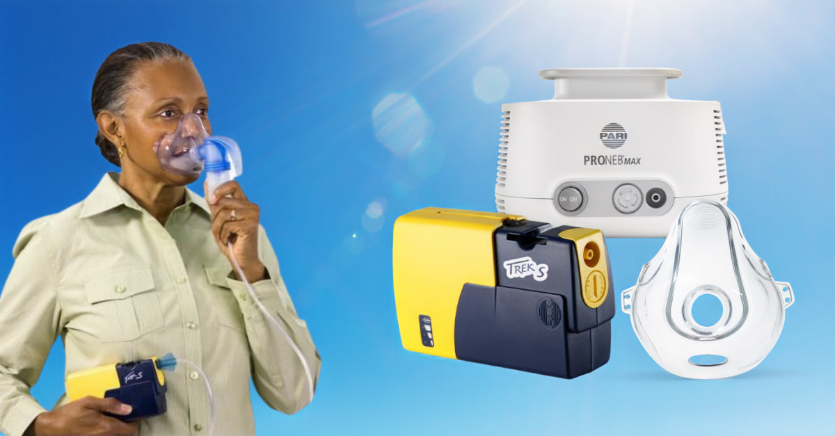 Woman breathing into a nebulizer system