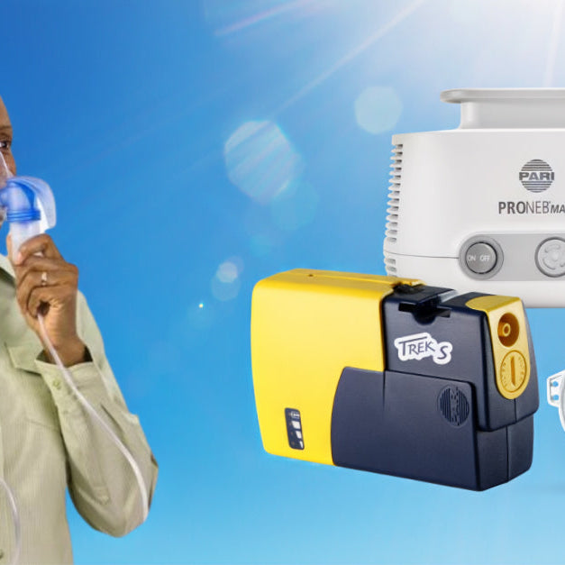 Woman breathing into a nebulizer system