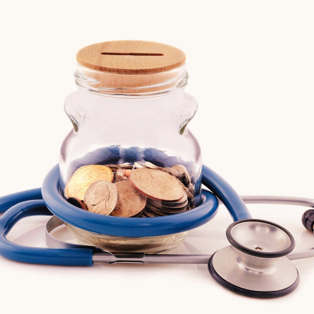Change in a jar with stethoscope wrapped around