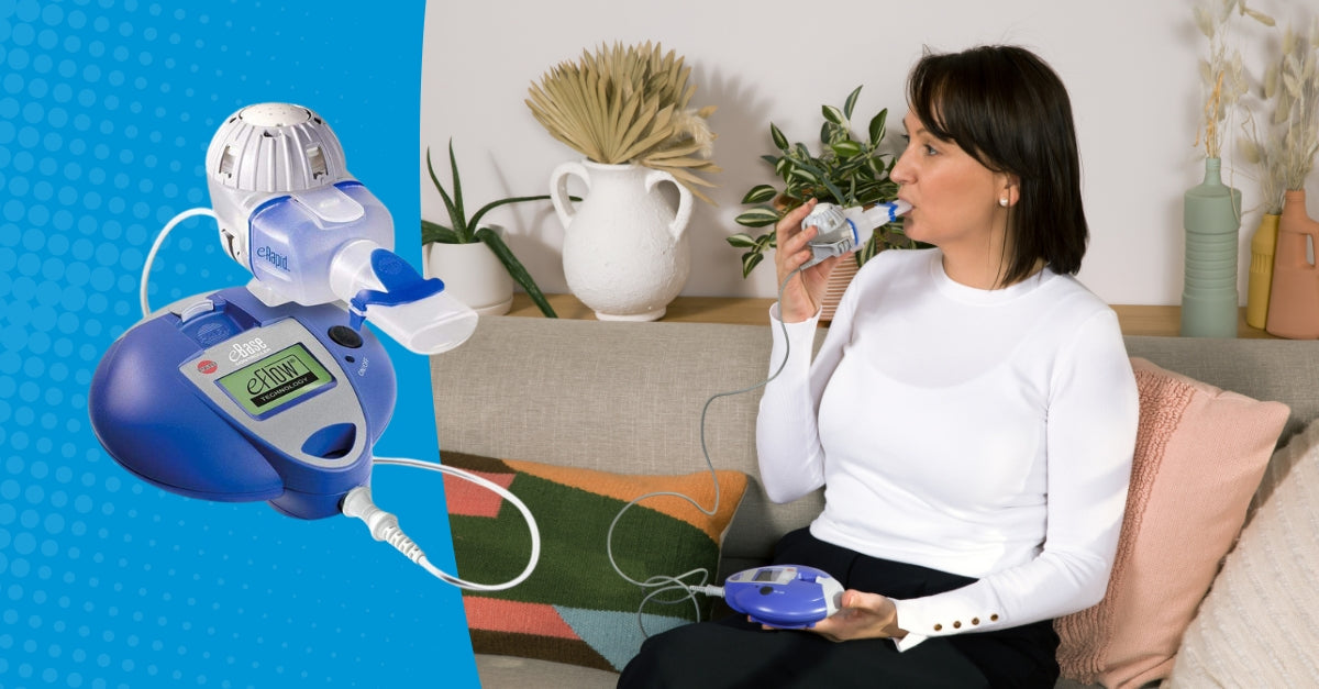 Woman using PARI eRapid System with eFlow Technology