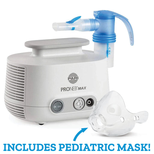 PARI PRONEB Max with LC Sprint nebulizer and PARI Bubbles pediatric mask