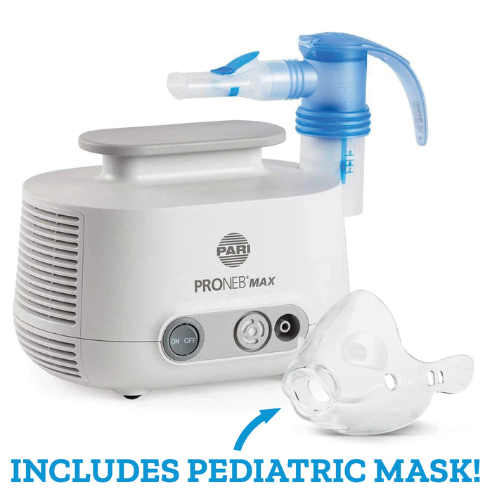 PARI PRONEB Max with LC Sprint nebulizer and PARI Bubbles pediatric mask