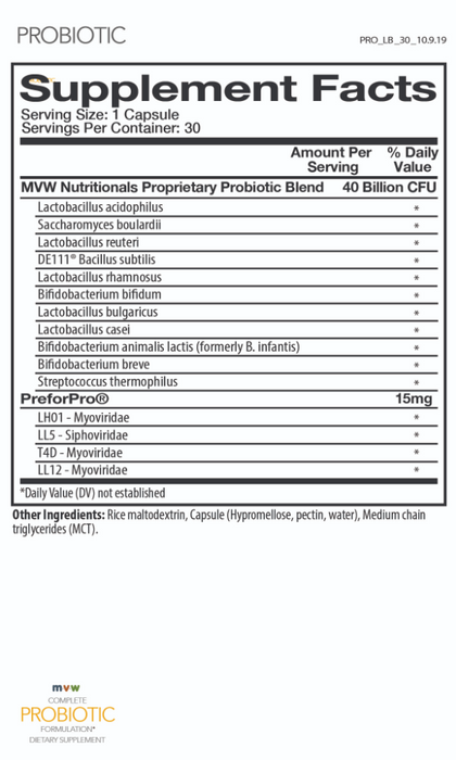 MVW Complete Formulation® PROBIOTIC Dietary Supplement