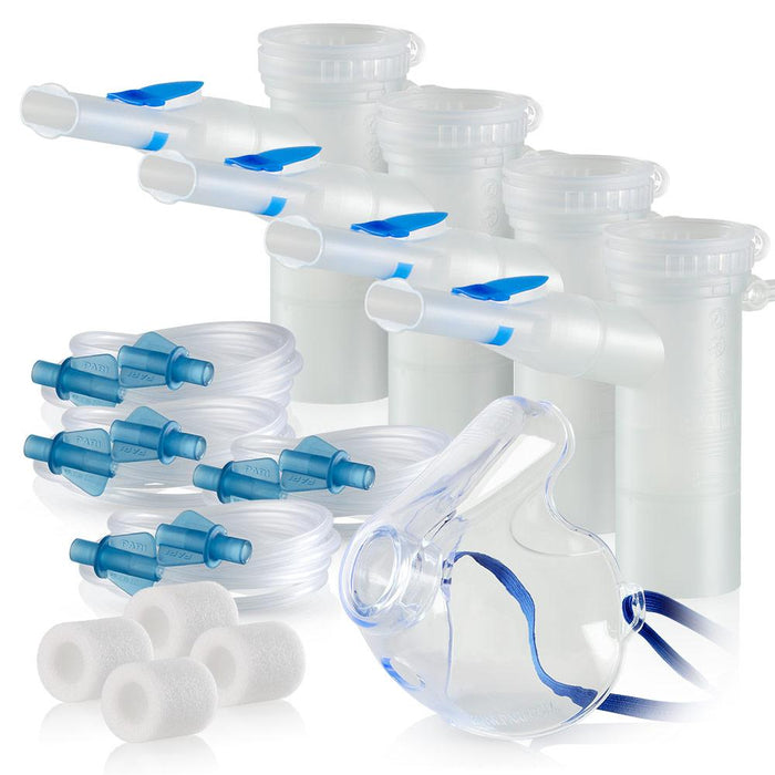 Replacement Supply Kit: Two Years of Nebulizer Supplies PARI Vios or Vios 'Go Green' / PARI LC Plus with WingTip Tubing / Add 1x PARI LC Plus Adult Mask. 2x041F4851P2-4x022F81-1x044F7252